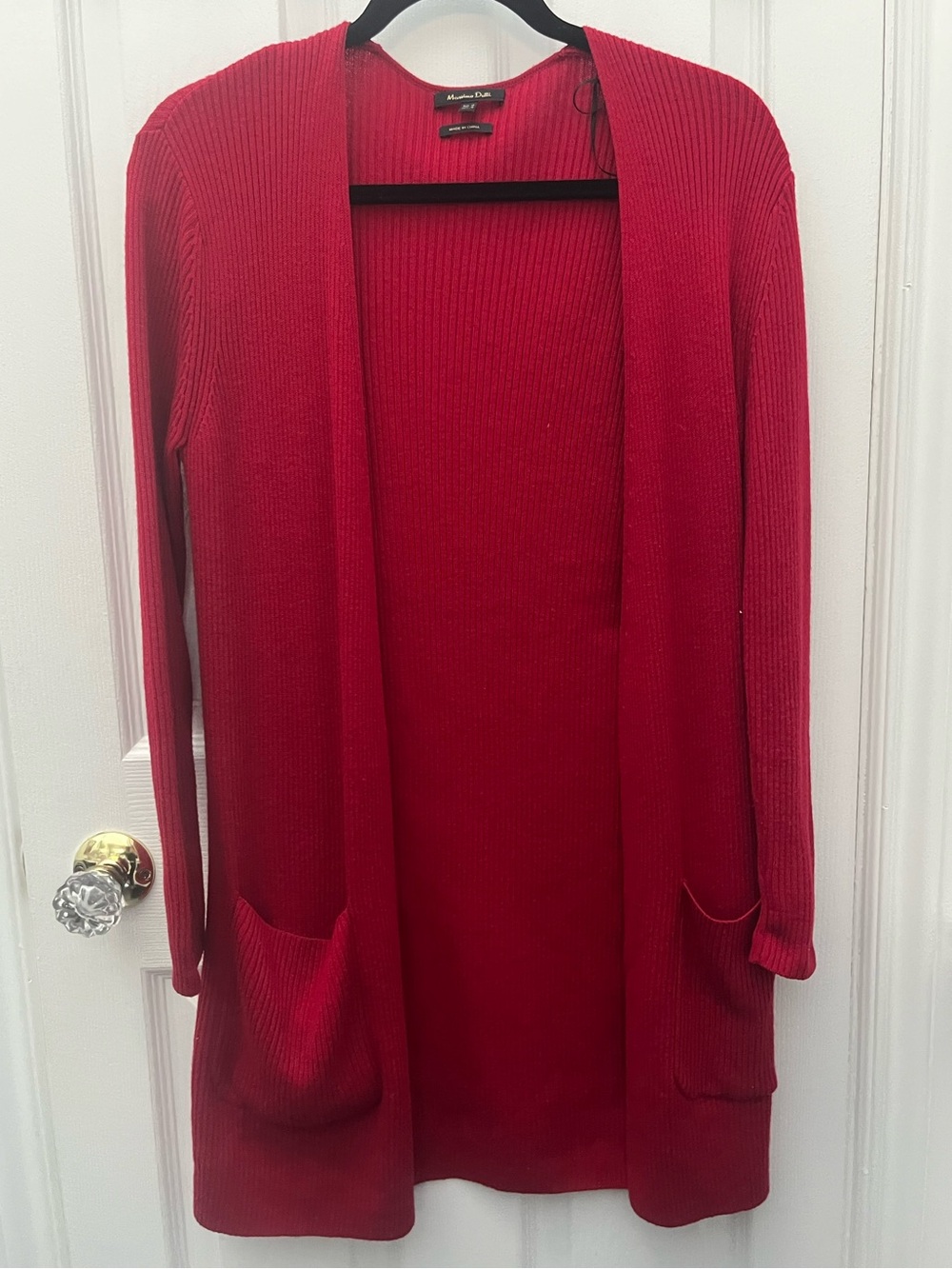 Massimo Dutti Open-Front Red Ribbed Cardigan - Picture 2 of 7